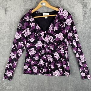 Motherhood maternity large purple floral sheer ruffle Y2K Stretchy